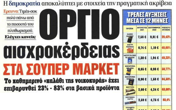 Ληστεία από παντού: Όργιο αισχροκέρδειας στα σούπερ μάρκετ